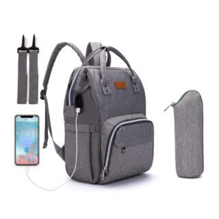 Sac à couche avec port USB et sac isotherme - Gris - Couche Sac à langer