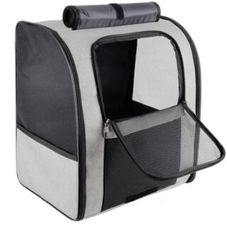 Cat backpack with black curtain and white background